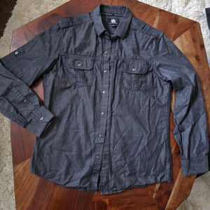 Men's Rock & Republic Dark Grey Casual Button Down Shirt Size L